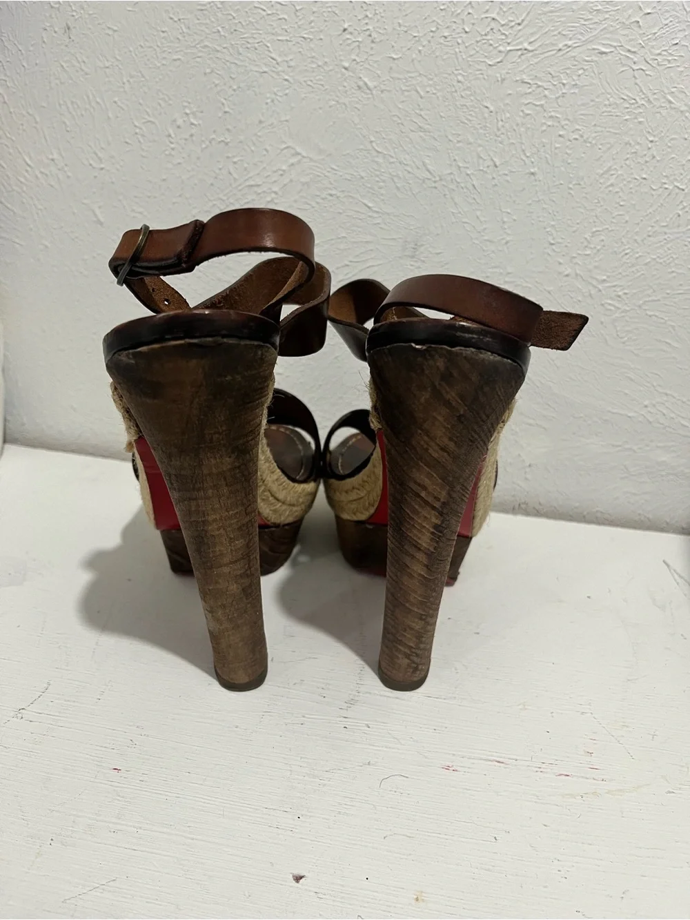 Christian Louboutin Brown Leather Platform Espadrille Sandals Size 39